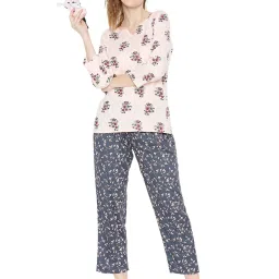 Smarty Pants Light Pink & Grey Cotton Floral Top With Pyjamas image 4