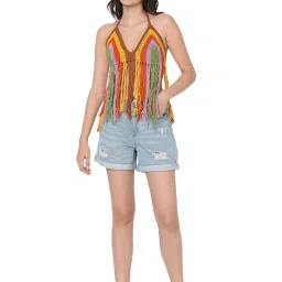 Smarty Pants Multicolor Self Design Crochet Bikini Top image 4