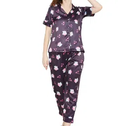 Smarty Pants Purple Satin Print Shirt With Pyjamas image 4