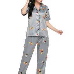 Smarty Pants Light Grey Satin Print Shirt With Pyjamas image 4
