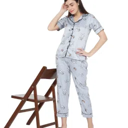 Smarty Pants Grey Satin Print Shirt With Pyjamas image 4