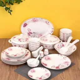 Clay Craft 'Fine' White & Pink Ceramic 40 Piece Dinner Set-image-35