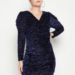 MADAME Navy Self Design Wrap Dress-image-24