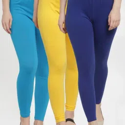 Gracit Blue & Yellow Mid Rise Leggings - Pack Of 3-picture-45