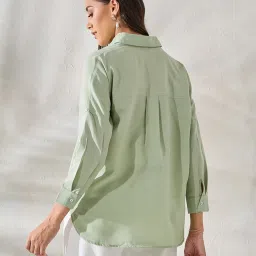 Styli Sage Green Embroidered Oversized Shirt image 2