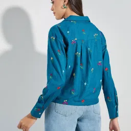 Styli Teal Floral Print Shirt image 2