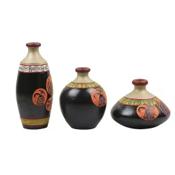 VarEesha Madhubani Black Terracotta Flower Vase - Set of 3 image 4