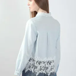 Vero Moda Blue Cotton Regular Fit Self Pattern Shirt image 2