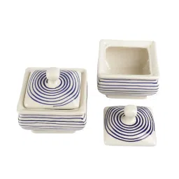 VarEesha Parikrama Blue & White Ceramic Small Square Bowl With Lid (0.2 L) - Set of 2 image 4