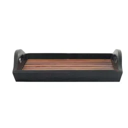 VarEesha Brown & Black Sheesham Wood Rectangular Tray image 4