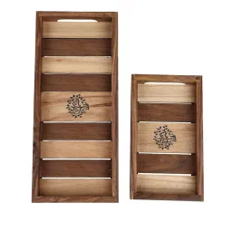 VarEesha Tree of Life Brown Sheesham Wood Rectangular Tray - Set of 2 image 4
