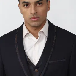 Van Heusen Navy Blue Slim Fit Printed Three Piece Suits image 4