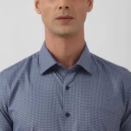 Van Heusen Blue Cotton Slim Fit Checks Shirt image 4