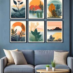 999Store Multicolor Canvas Serene Landscape Painting - Set of 6-picture-39