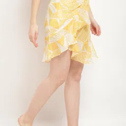 aoba Erotissch Yellow Floral Print Beachwear Cover-Up Wrap Skirt image 4