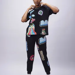 Bewakoof X Official Minions Black Bellow Minion Graphic Print Super Loose Fit Joggers image 4