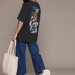 The Roadster Lifestyle Co. Women Printed Pure Cotton Oversized Longline T-shirt-picture-17