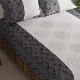 Bianca KOPA Smooth Block Print Silver & Grey 152 TC Microfibre Double Bedsheet with 2 Pillow Covers image 4
