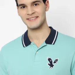 American Eagle Outfitters Blue Cotton Regular Fit Colour Block Polo T-Shirt image 4