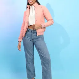 Campus Sutra Pink Quilted Pattern Jacket image 4