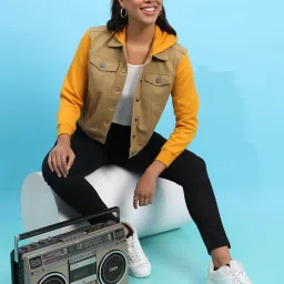 Campus Sutra Yellow Cotton Jacket image 4