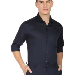 Arrow Navy Blue Cotton Slim Fit Self Pattern Shirt image 4