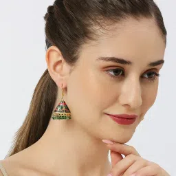 Oomph Green Pink Meenakari Cone Shape Jhumki Earrings image 4