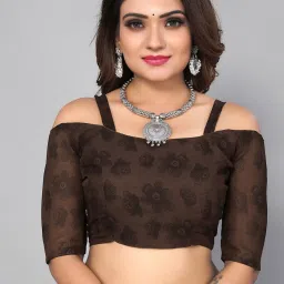 Satrani Brown Printed Saree With Unstitched Blouse image 4