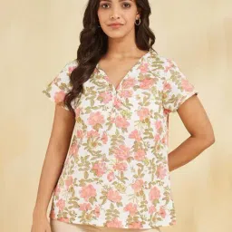 Fabindia White Cotton Comfort Fit Floral Print Top-picture-30