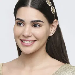 Oomph Gold Tone Kundan & Pearls Ethnic Matha Patti image 4