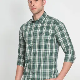 Arrow Sport Dark Green Cotton Slim Fit Checks Shirt image 4
