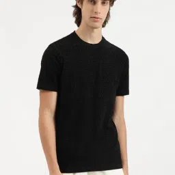 United Colors of Benetton Black Relaxed Fit Woven Design T-Shirt-image-79