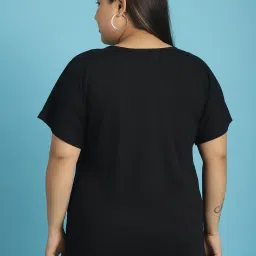 Therebelinme Black Cotton Relaxed Fit Graphic Print T-Shirt image 2