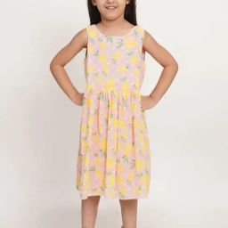 Creative Kid's Girls Pink & Yellow Printed Dress-picture-45