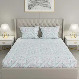 Raymond Home Vision Blue 144 TC Cotton King Bedsheet with 2 Pillow Covers image 2