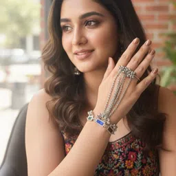 VIVAZS Women Brass Oxidised Silver-Plated Ring Bracelet-picture-32