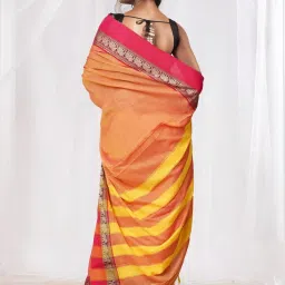 Unnati Silks Orange & Pink Cotton Woven Saree With Unstitched Blouse image 2