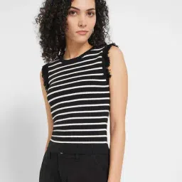 People By Pantaloons Jet Black Slim Fit Striped Top-picture-32