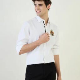Iconic White Cotton Regular Fit Textured Shirts-picture-43