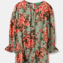 United Colors of Benetton Kids Green Floral Print Full Sleeves Dress-image-54