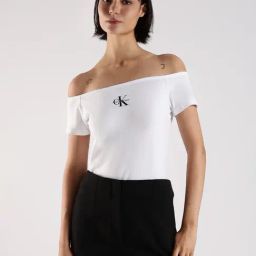 CALVIN KLEIN JEANS White Slim Fit Off-Shoulder Top-picture-0