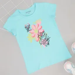 Pantaloons Junior Girls Blue Cotton Floral T-Shirts-image-64