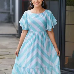 Fashion2wear Women Chevron Print Flutter Sleeve Fit & Flare Midi Dress-picture-42