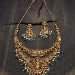 Kushal's Fashion Jewellery Pink & Green Golden Set for Women-picture-31