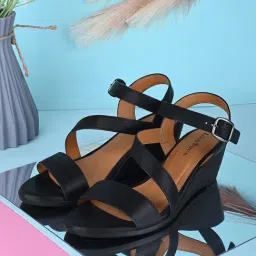 Louis Stitch Women's Jet Black Ankle Strap Wedges-image-87