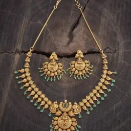 Kushal's Fashion Jewellery Green Golden Set for Women-picture-18