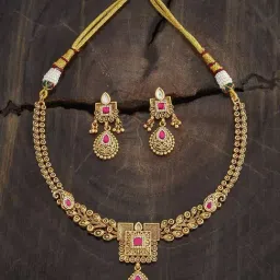 Kushal's Fashion Jewellery Pink Golden Set for Women-image-21