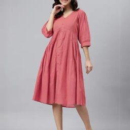 Janasya Peach Casual Dress-picture-3