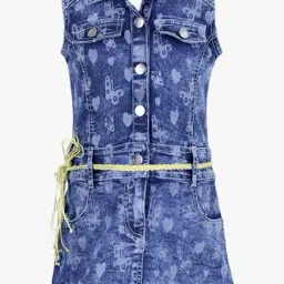 Peppermint Kids Indigo Printed Dress With Braided Belt-image-0