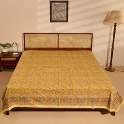 Fabindia Yellow Printed Cotton Double King Bed Cover-image-12